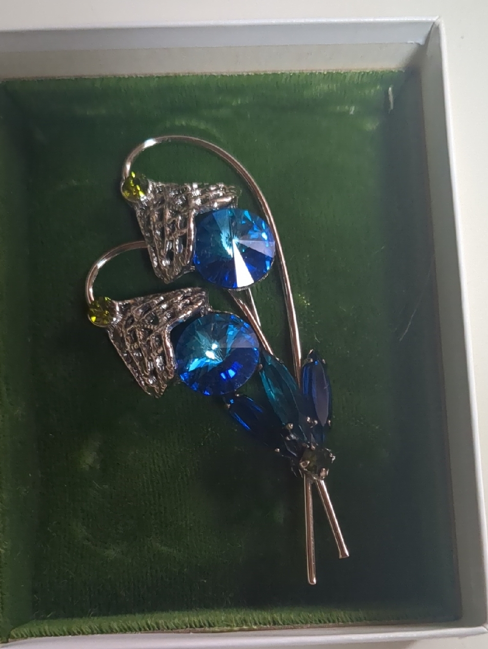 Elegant Blue Crystal Floral Brooch by